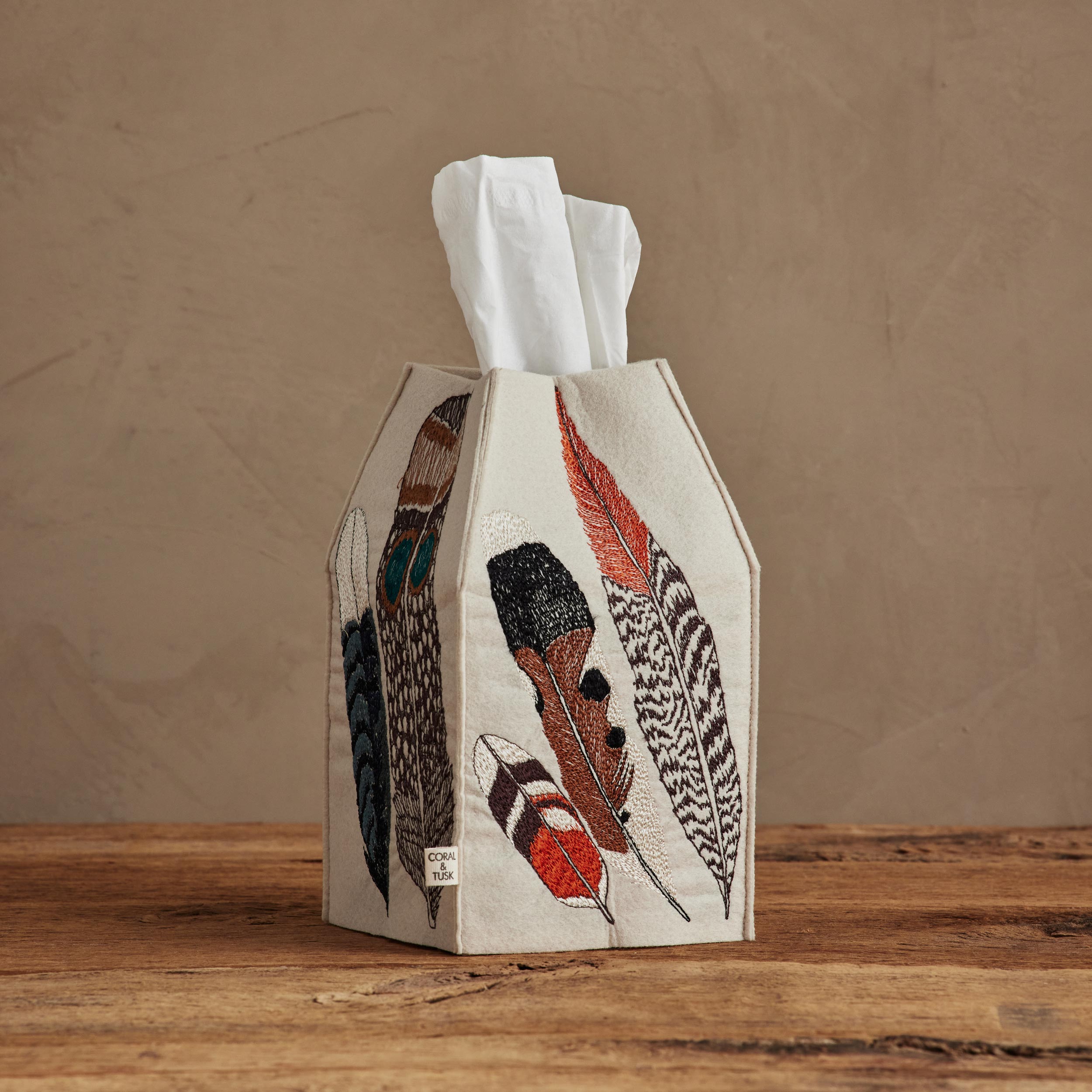 Feathers Tissue Box Cover | Coral & Tusk