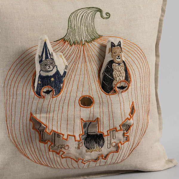 Halloween Series Pink Pumpkin Head Decorative Pillow Cover