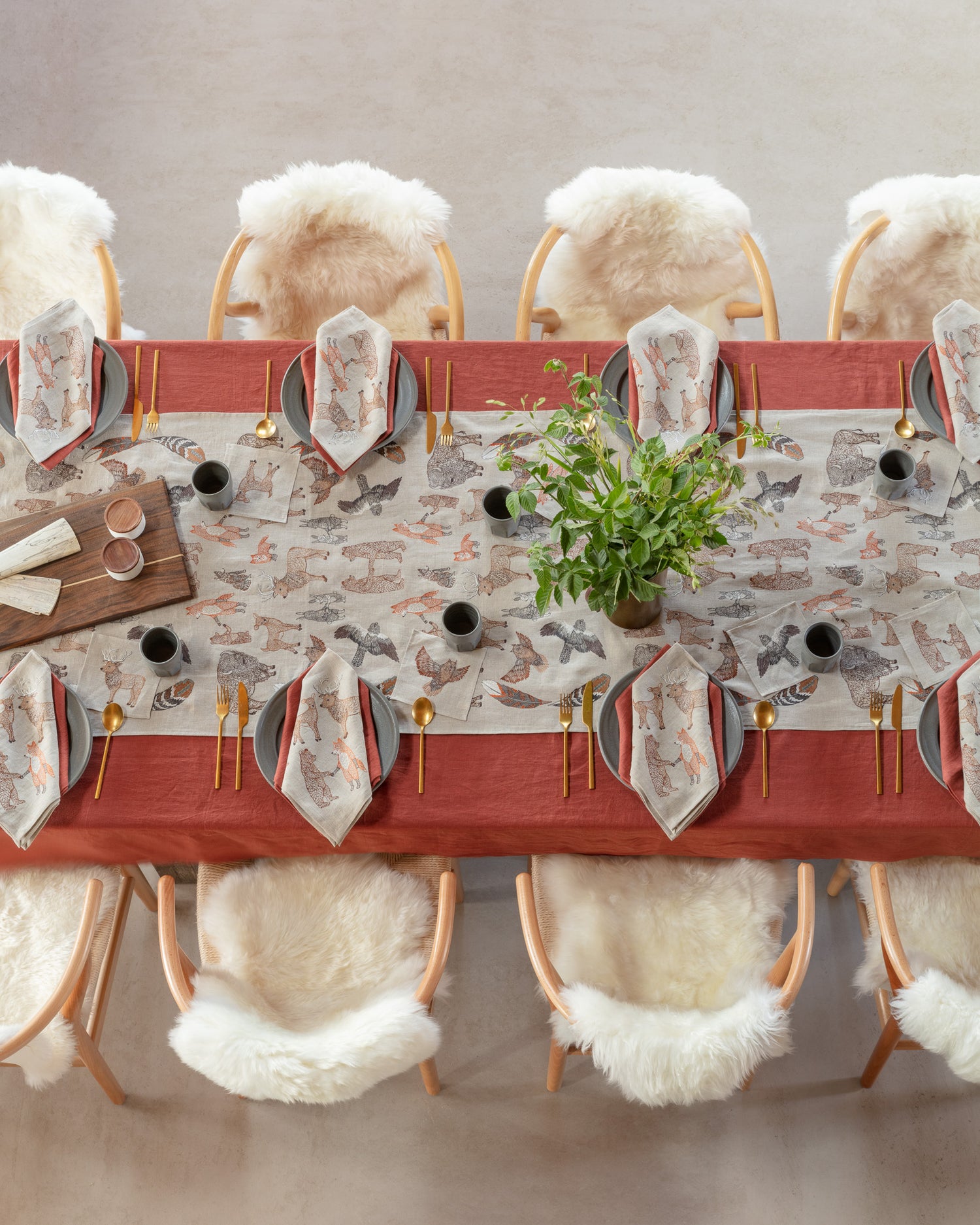 Coral & Tusk table linens on a table set for Thanksgiving