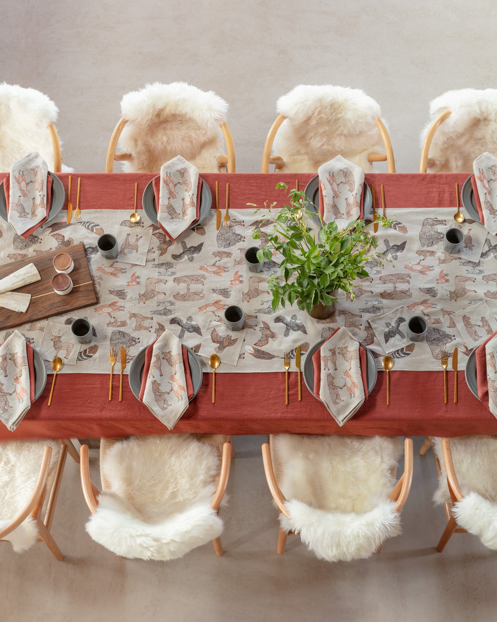 Coral & Tusk table linens on a table set for Thanksgiving
