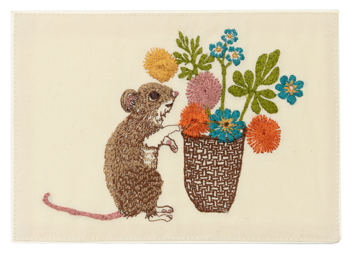 Coral and Tusk Mouse with Flowers Embroidered Stationery