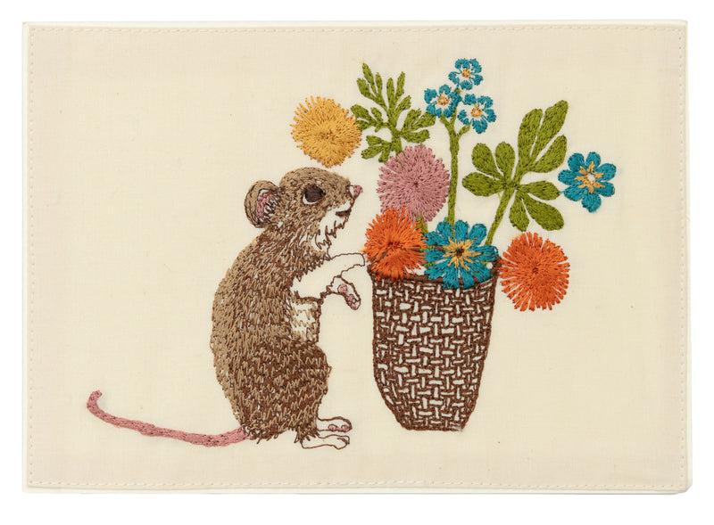 Coral and Tusk Mouse with Flowers Embroidered Stationery