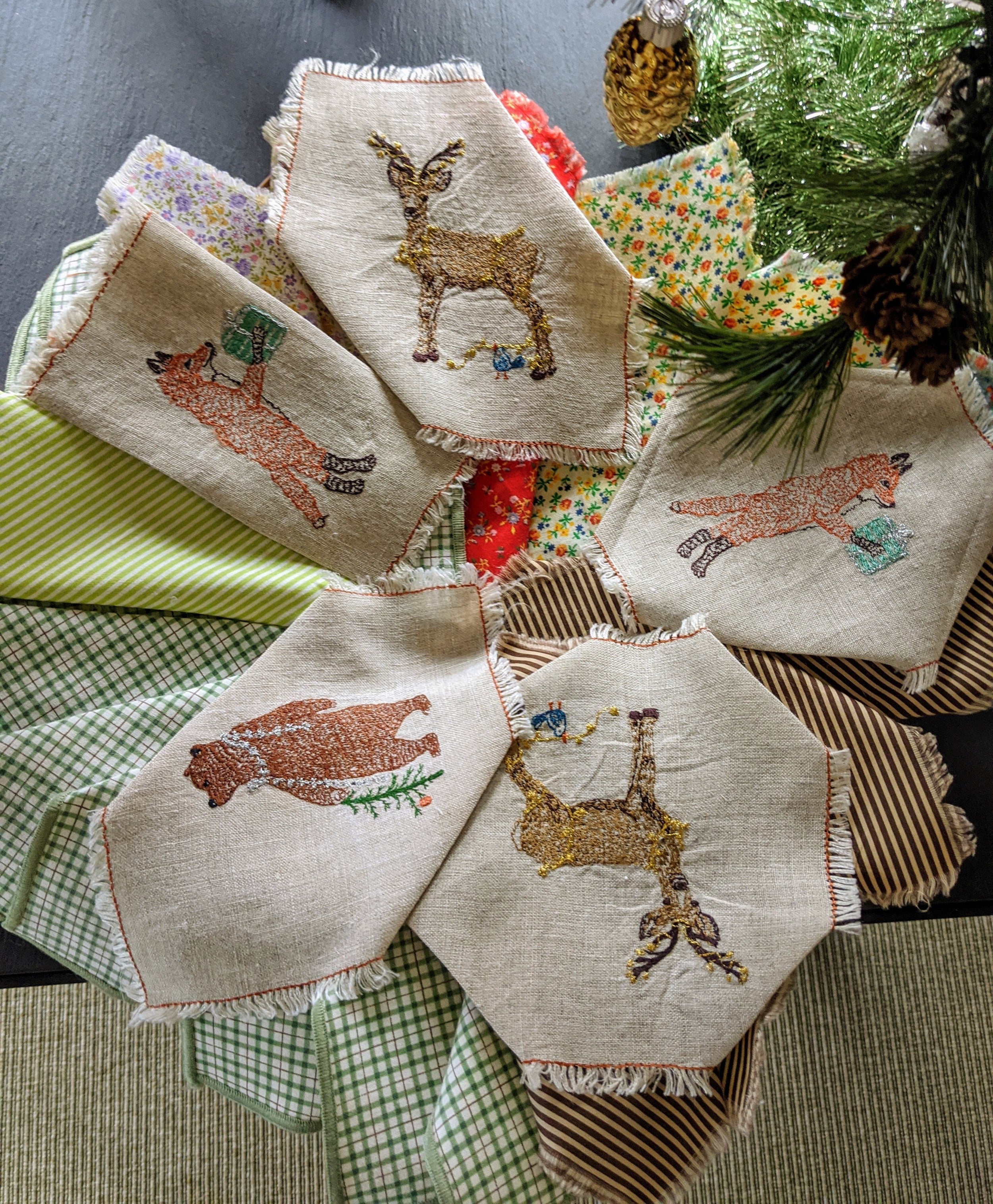 Martha Stewart's selection of Coral & Tusk embroidered cocktail napkins for Christmas holiday guests