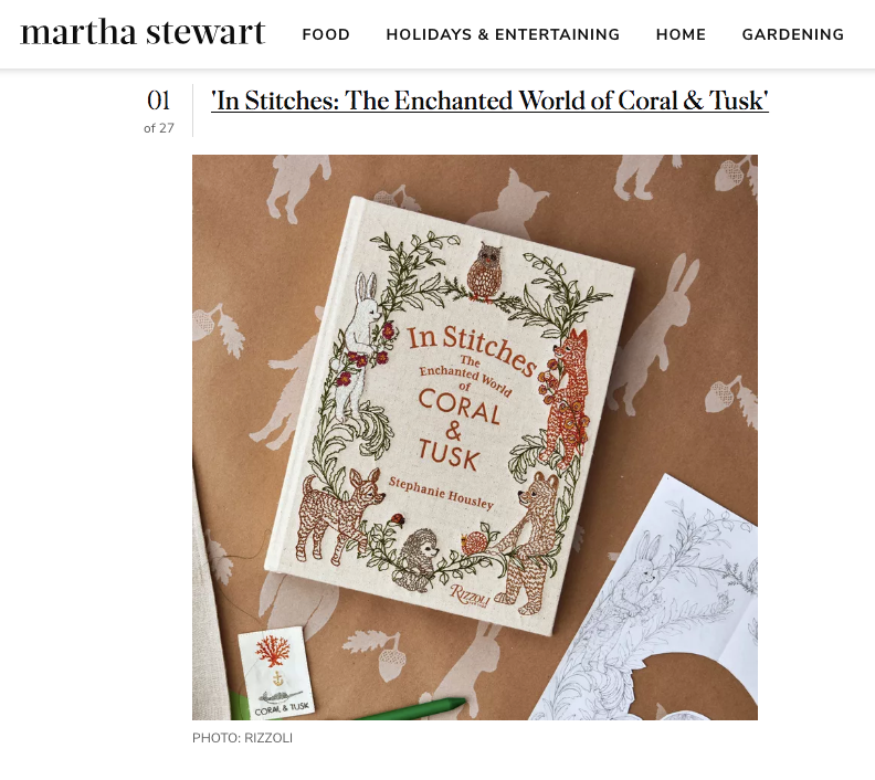 In Stitches: The enchanted world of Coral & Tusk rizzoli book at number 1 on the Martha Stewart gift guide