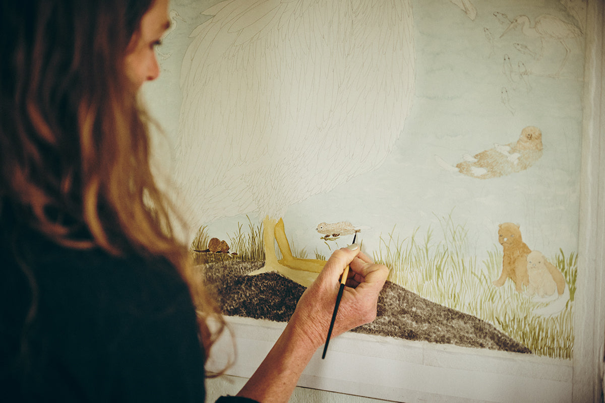Stephanie Housley painting an original watercolor piece for the Roll + Hill show called Oxbow Ben