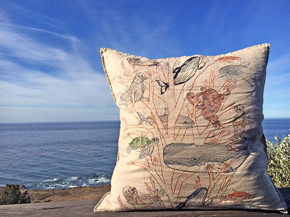 Coral & Tusk Coral Forest Pillow on location in Big Sur, California