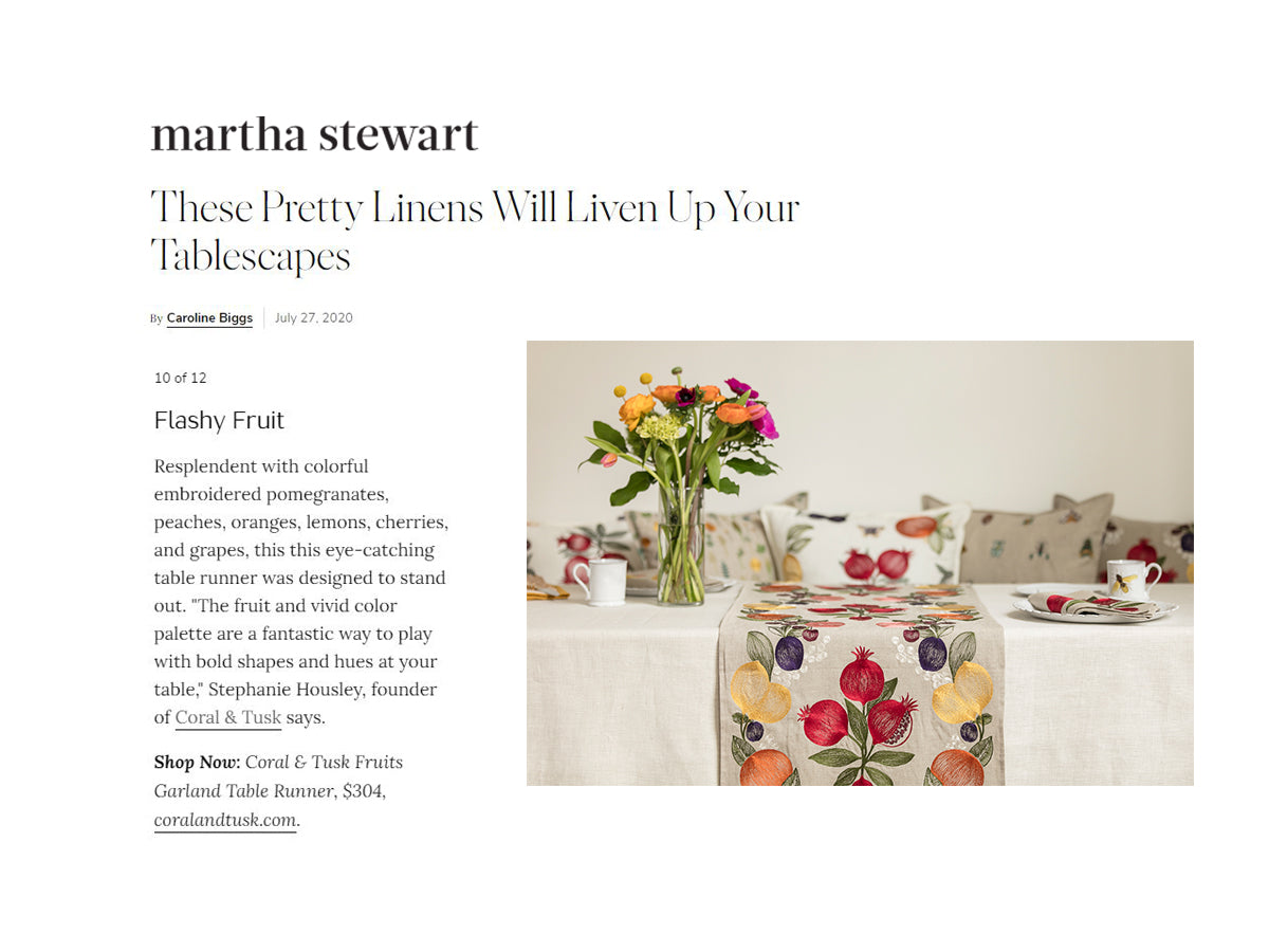 Martha Steward Magazine mention of Coral & Tusk Fruits and Butterflies Collection