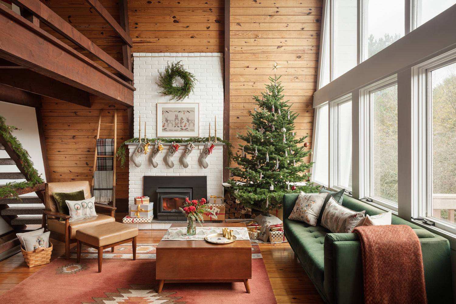 a living room decorated in Coral & Tusk Christmas items