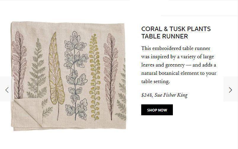 Elle Decor online article featuring Coral and Tusk embroidered Plants Table Runner.