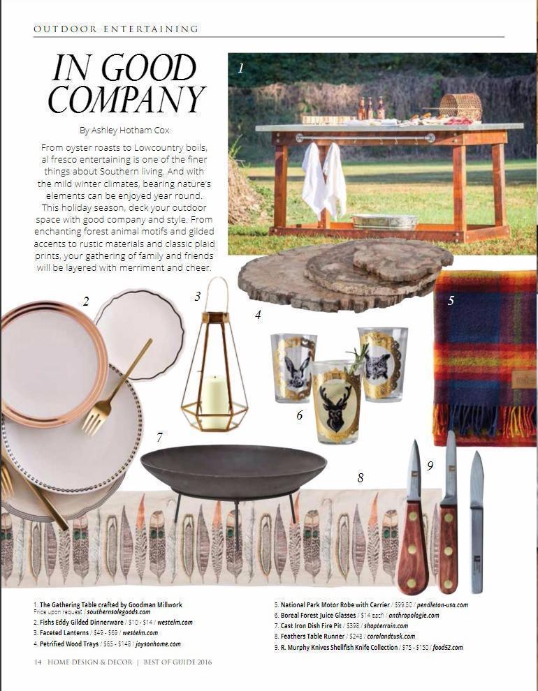 Coral and Tusk Large Feathers Table Runner featured in Outdoor Entertaining feature in Charlotte Home Design and Decor.