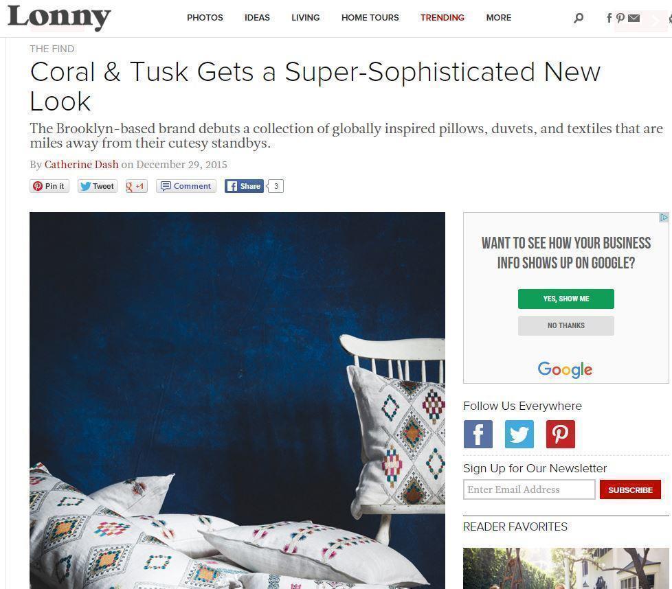 Coral & Tusk Lonny press mention