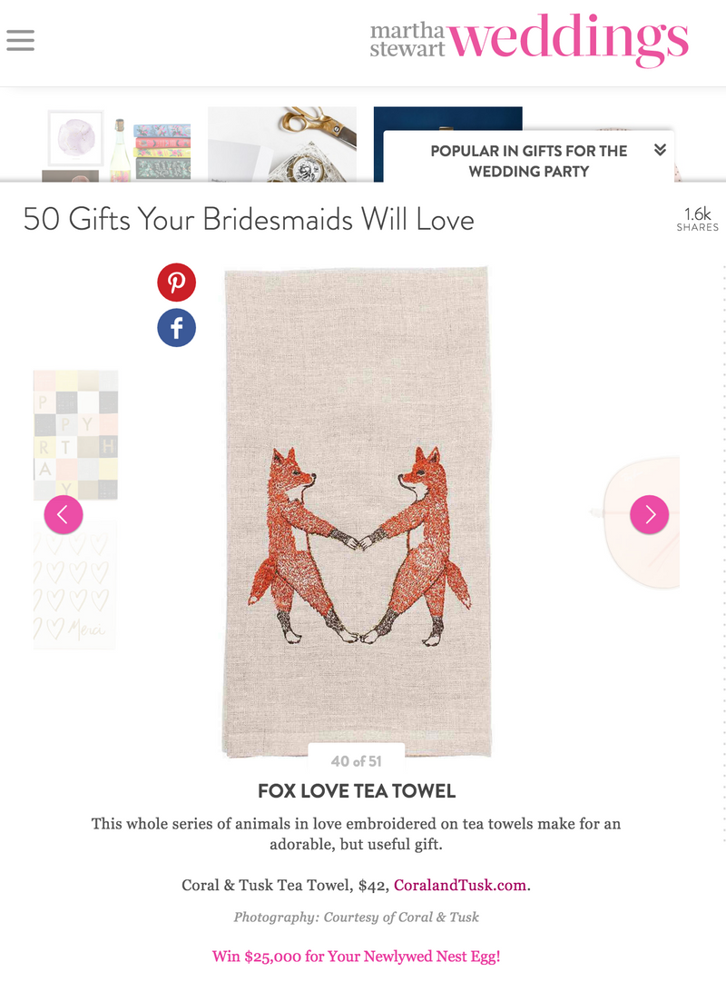 Coral & Tusk embroidered tea towel in Martha Stewart Weddings online