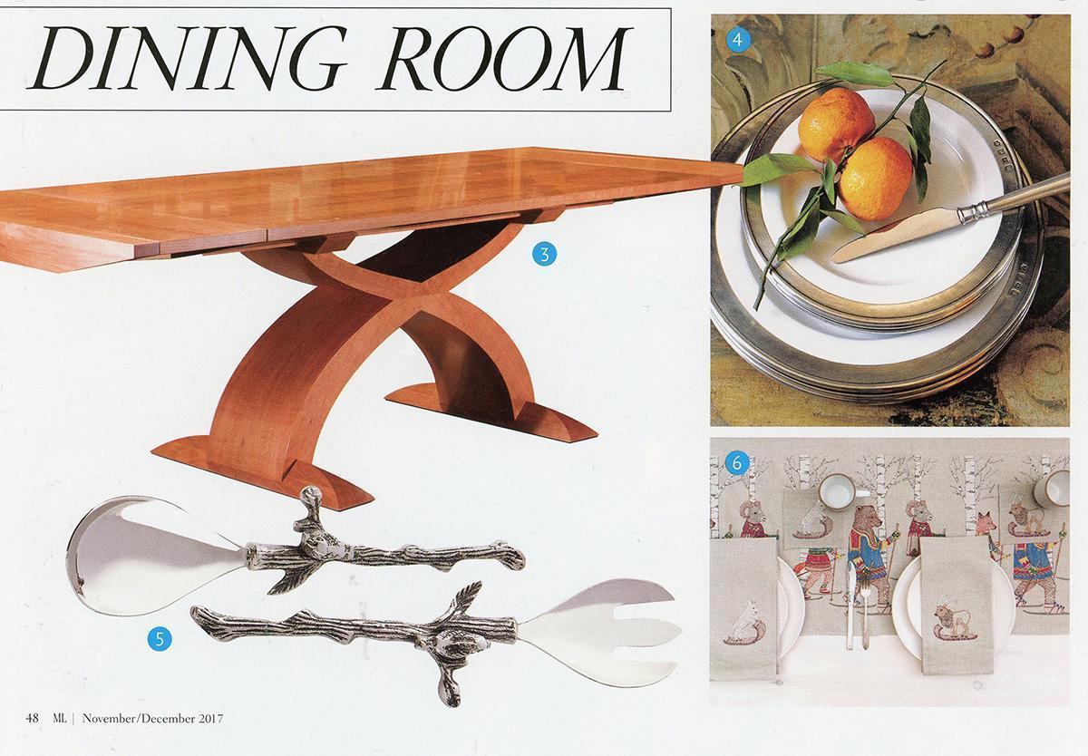 Spread from Mountain Living Magazine with Ski Inspired embroidered Coral & Tusk table linens
