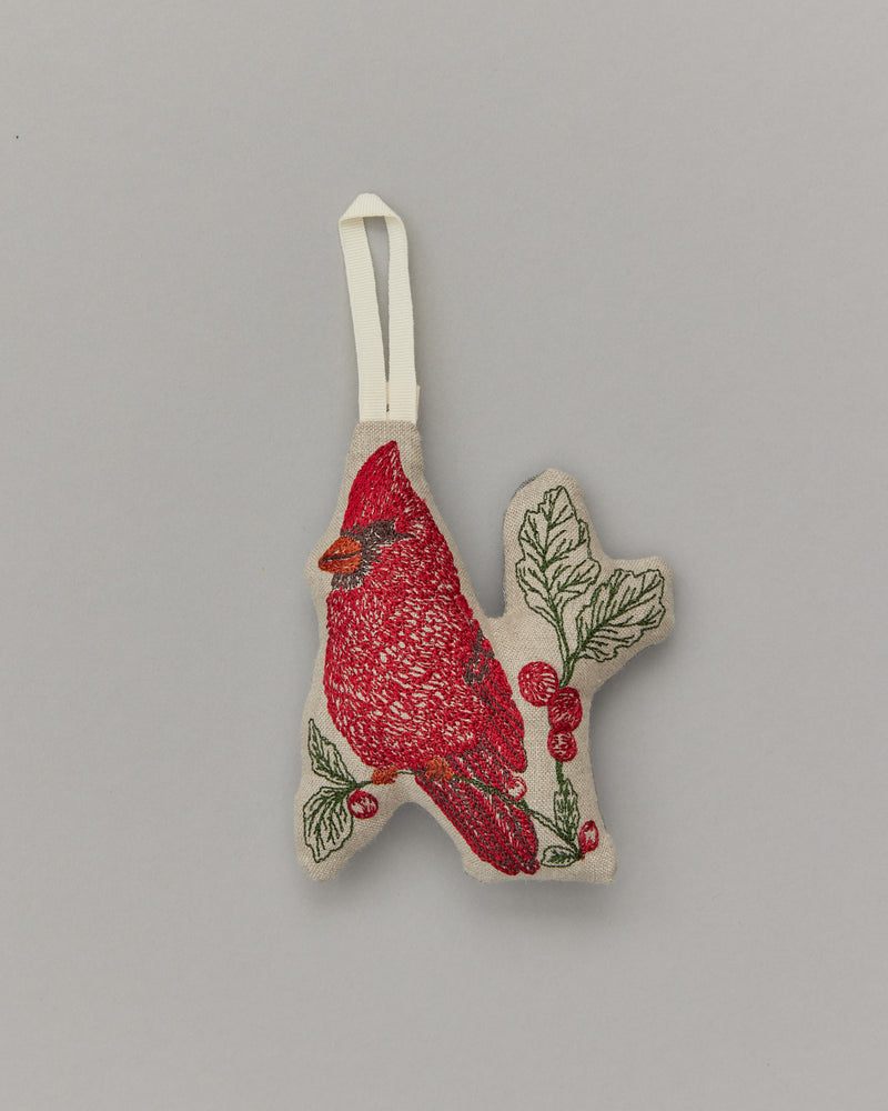 Embroidered red cardinal ornament by Coral & Tusk