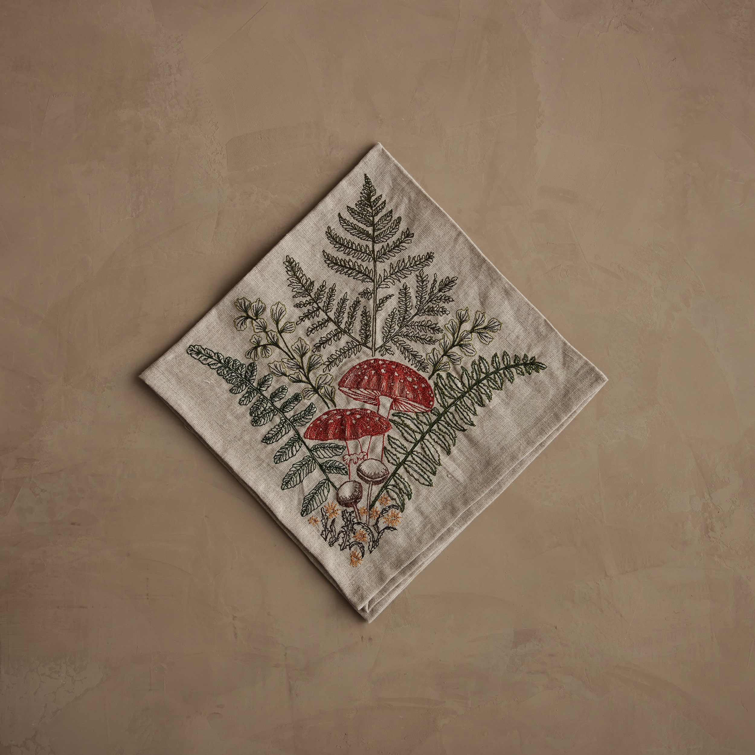 Mushrooms and Ferns Bouquet Dinner Napkin