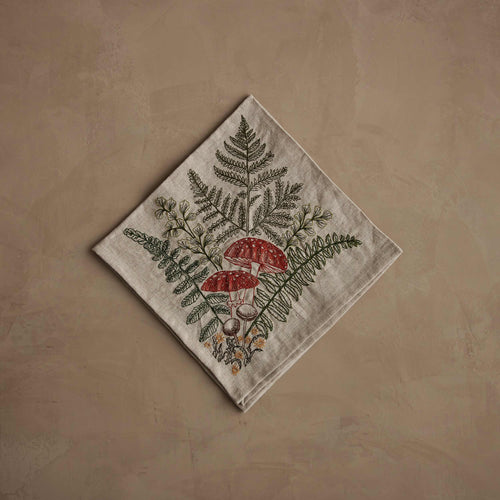 Mushrooms and Ferns Bouquet Dinner Napkin