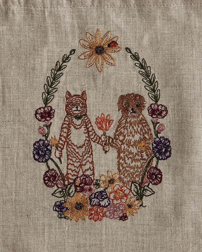 Cat and Dog Friends Garland Drawstring Bag