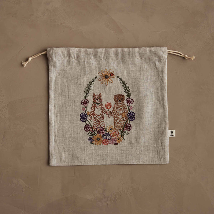Cat and Dog Friends Garland Drawstring Bag
