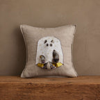 Coral & Tusk 12 × 12-inch embroidered Ghost Kitty Pocket Pillow with a ghost costume pocket, kitty doll peeking out with ears, eyes, and arms visible through holes, and boots peeking out from the bottom.