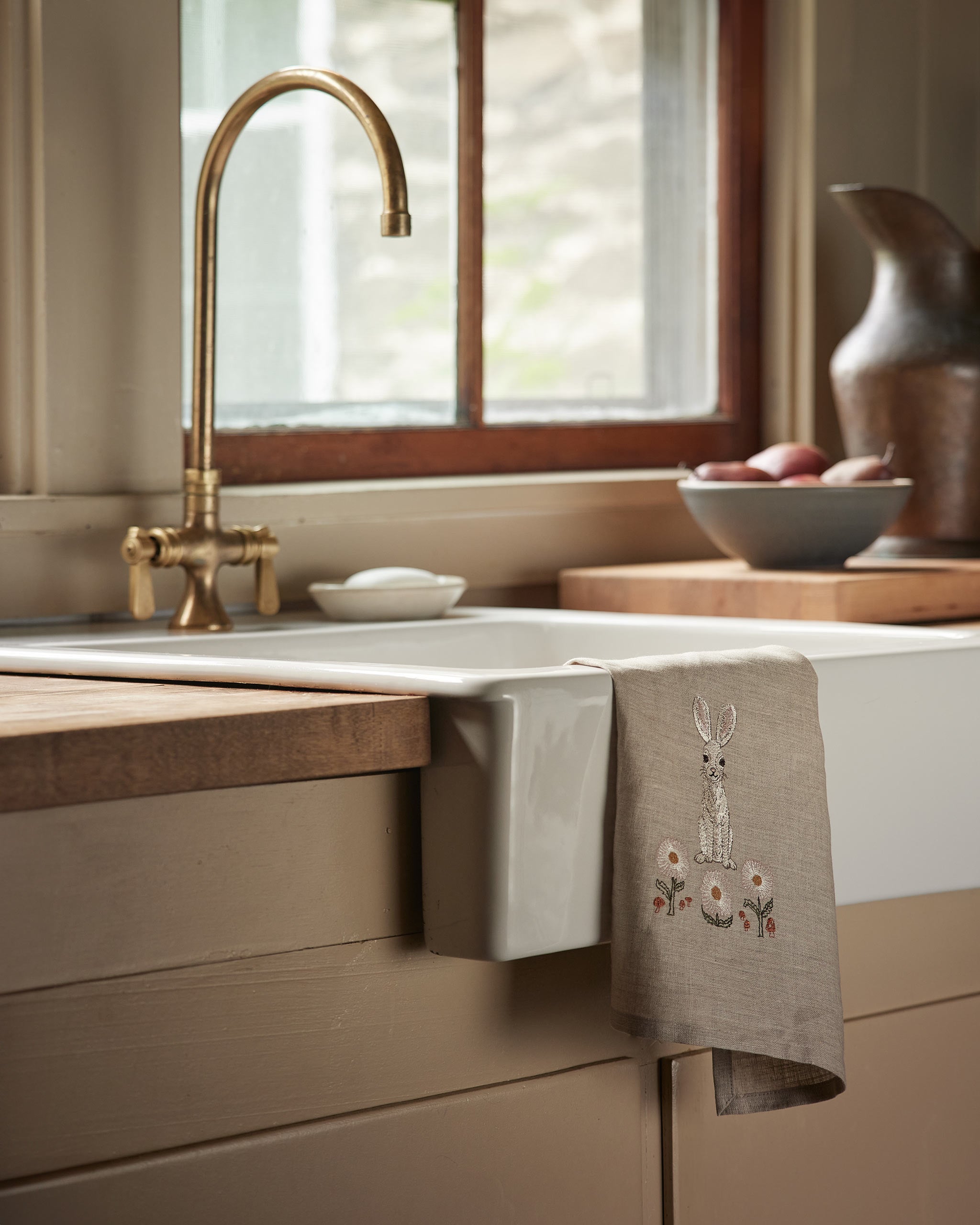 Bunny and Daisies Tea Towel