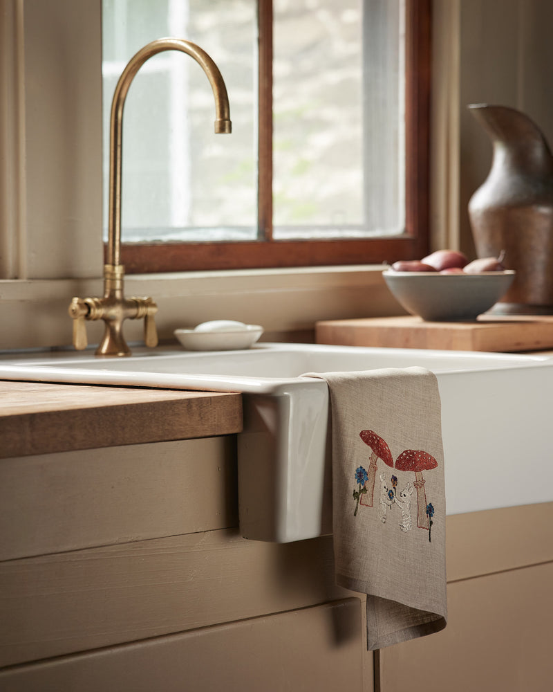 Mushroom Bunny Friends Tea Towel