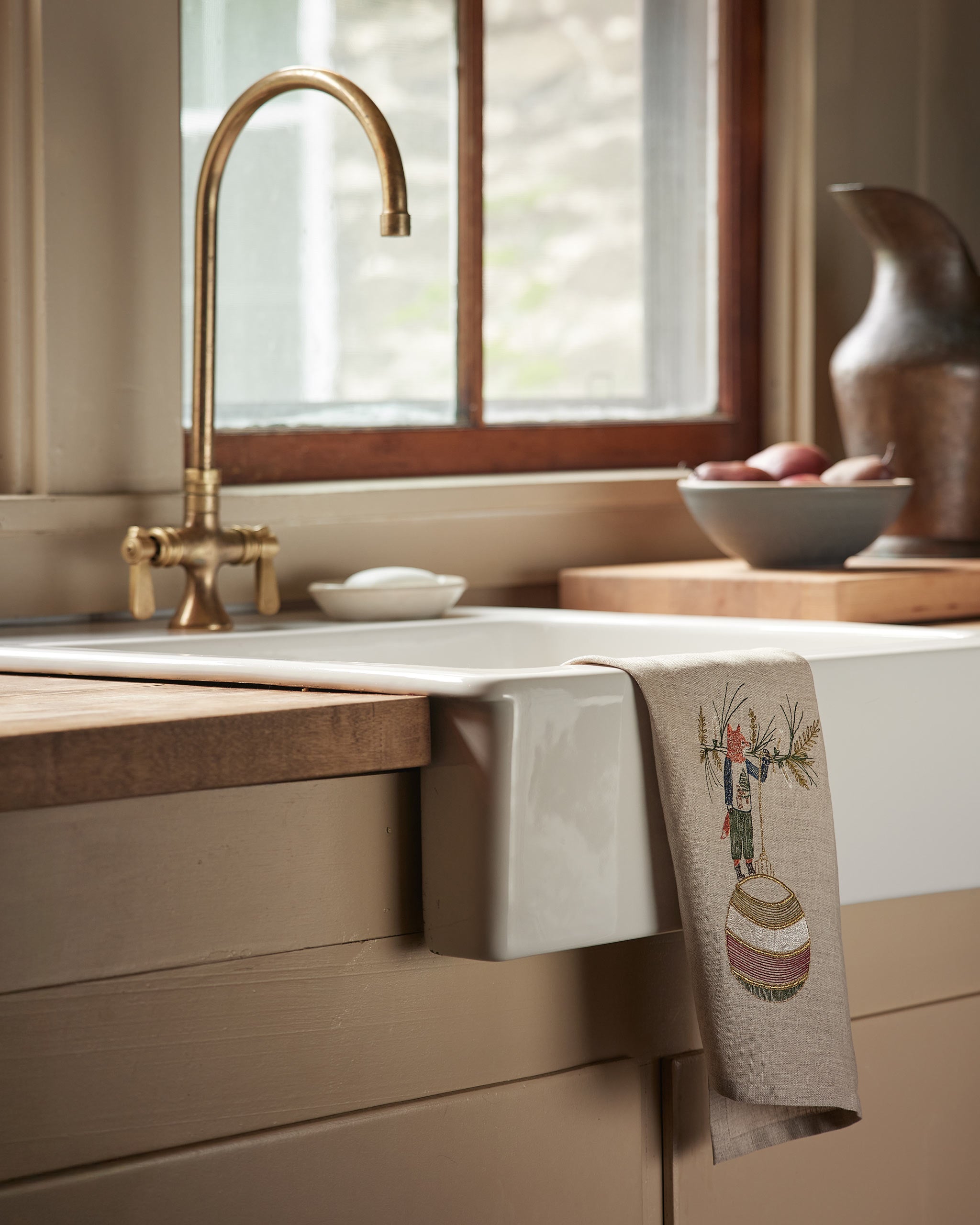 Deck the Halls Fox Tea Towel