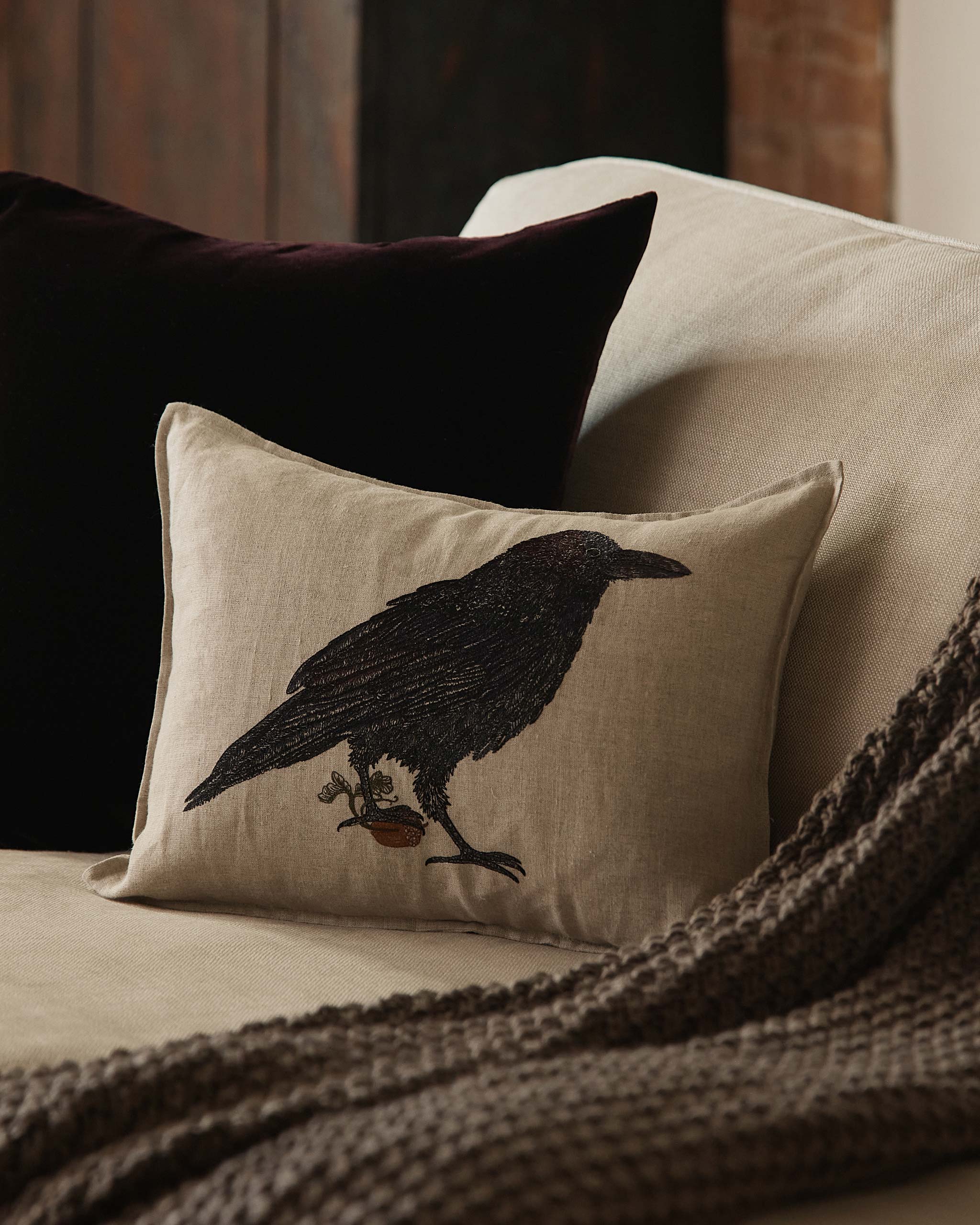 Blackbird with Acorn Pillow