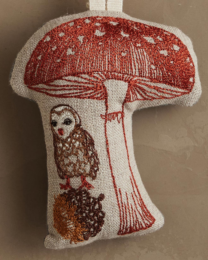 Owl with Mushroom Ornament