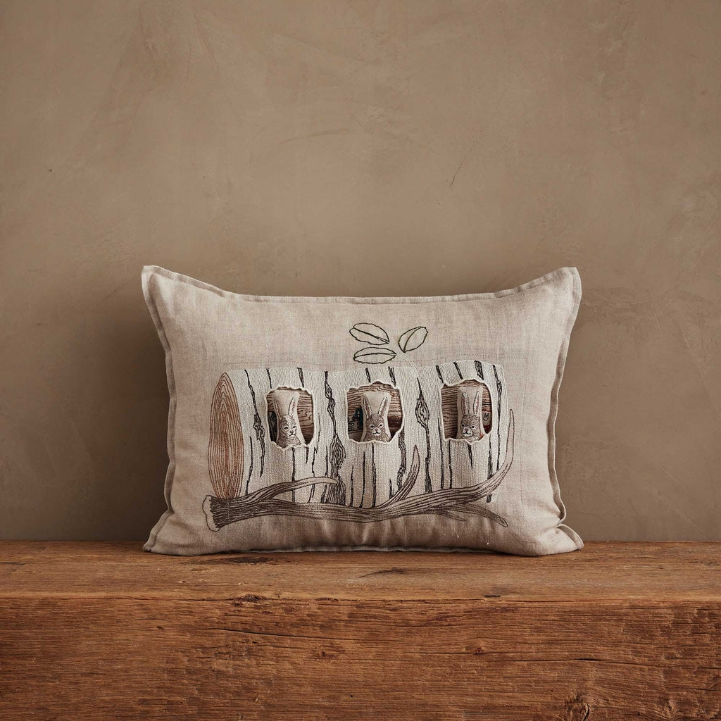 Aspen Log Bunnies Pocket Pillow — Pillow Cover with Insert