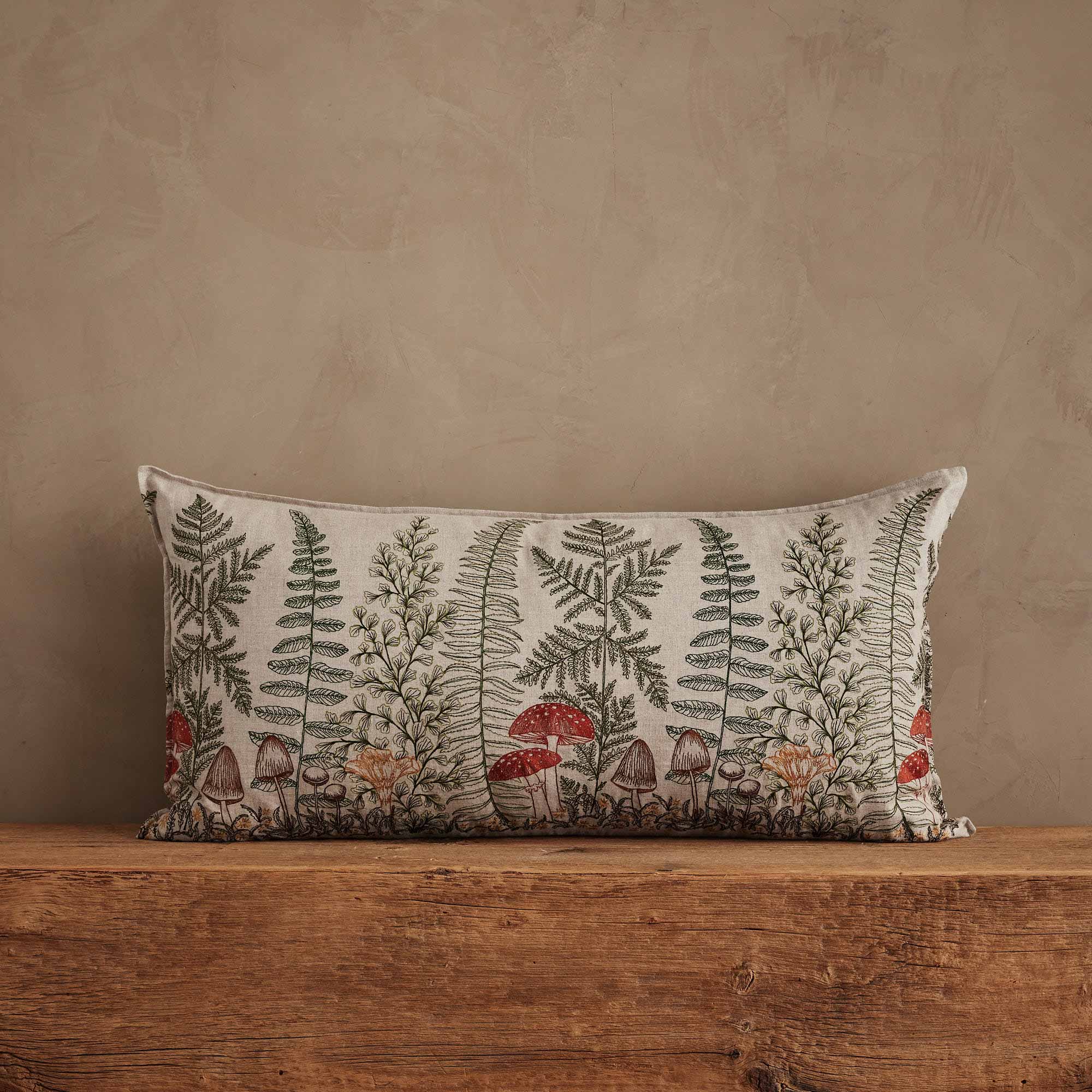 Mushrooms and Ferns Lumbar Pillow