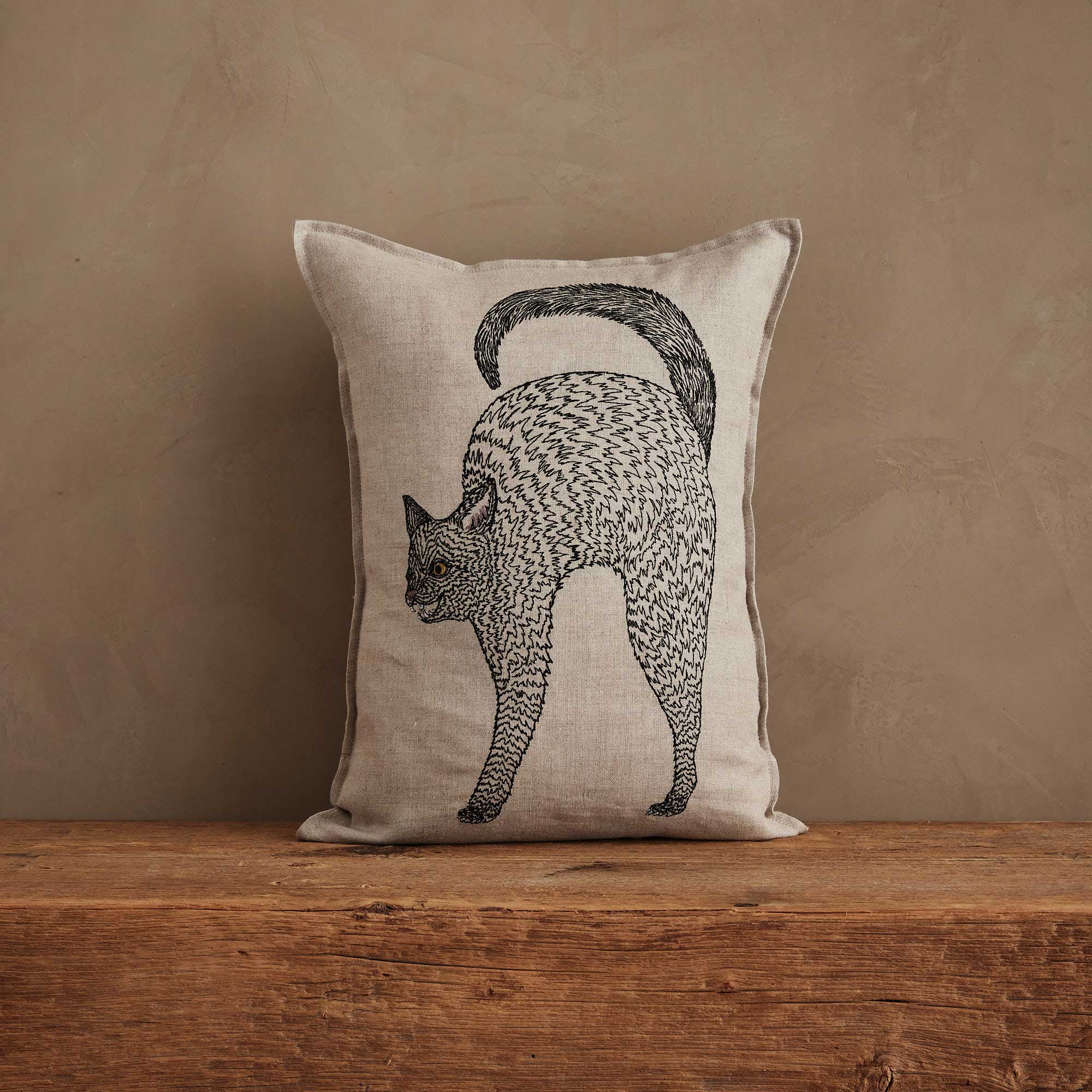 Scaredy Black Cat Pillow