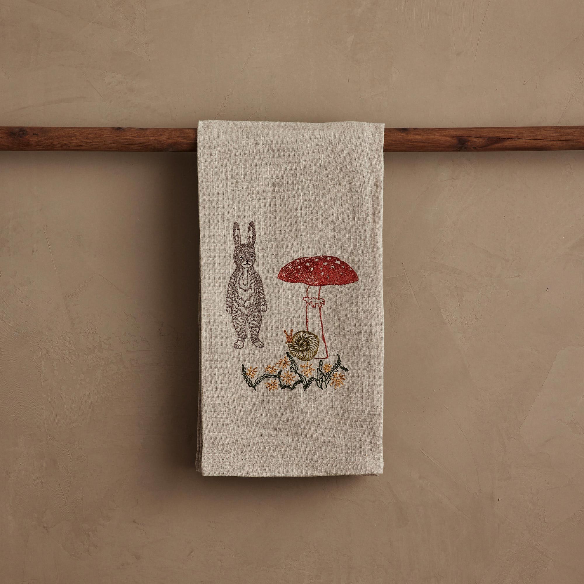 Bunny with Mushrooms Tea Towel