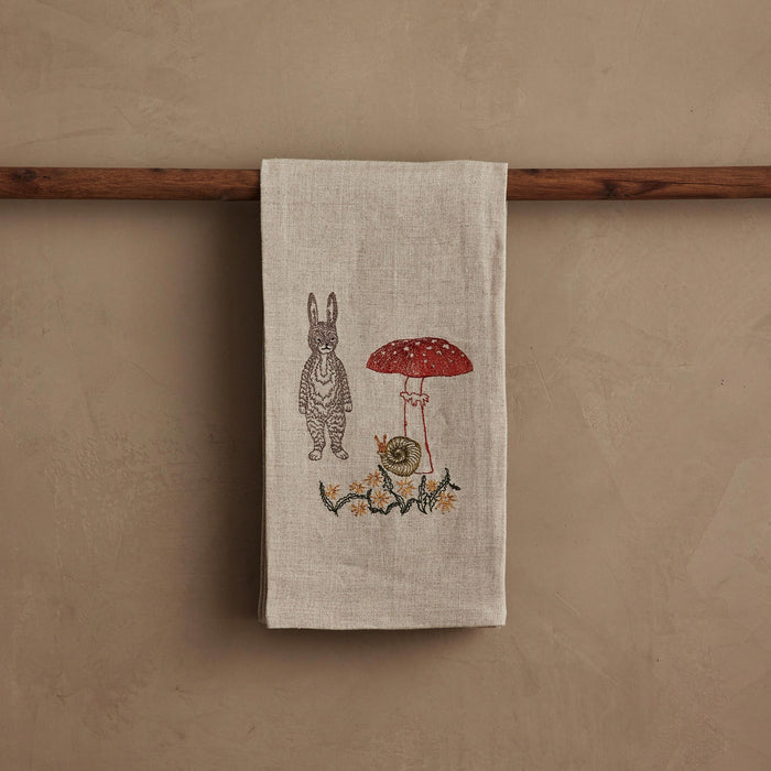 Bunny with Mushrooms Tea Towel
