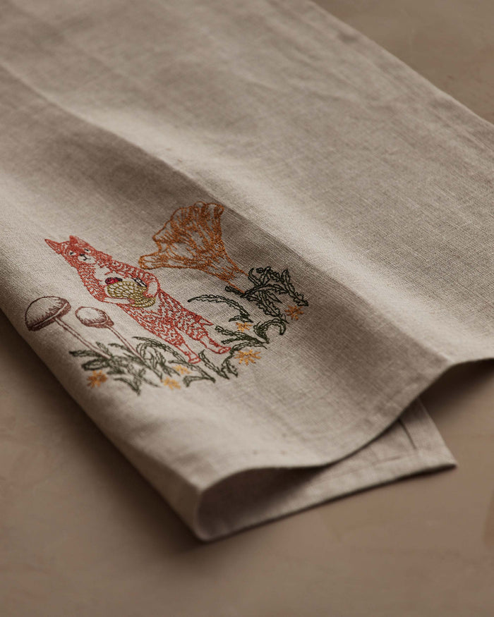 Fox with Mushrooms Tea Towel
