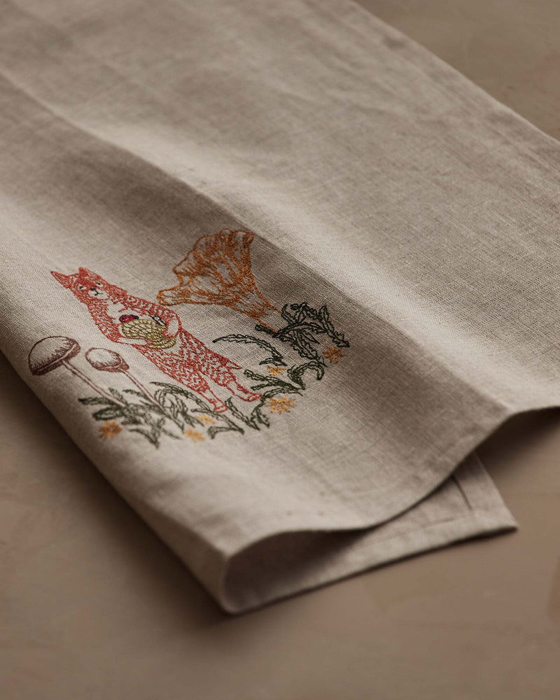 Fox with Mushrooms Tea Towel