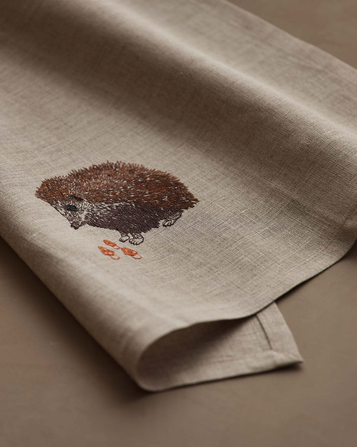 Hedgehog with Mushrooms Tea Towel