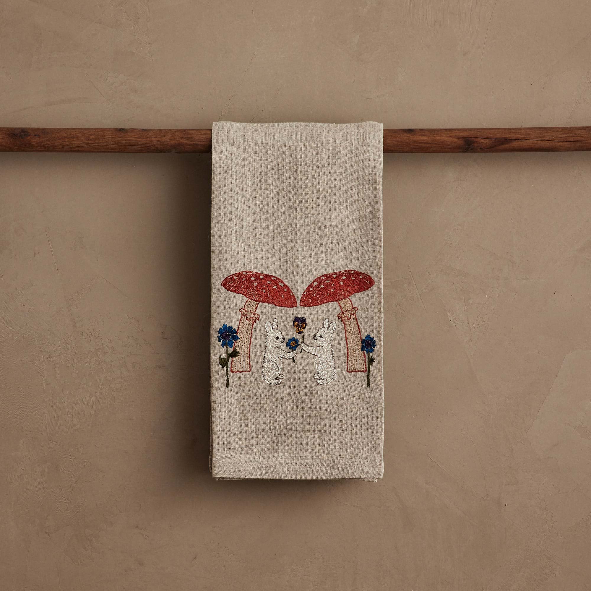 Mushroom Bunny Friends Tea Towel