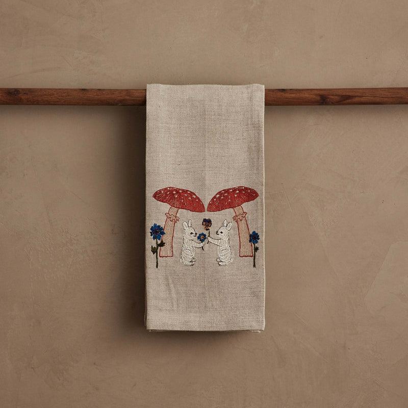 Mushroom Bunny Friends Tea Towel