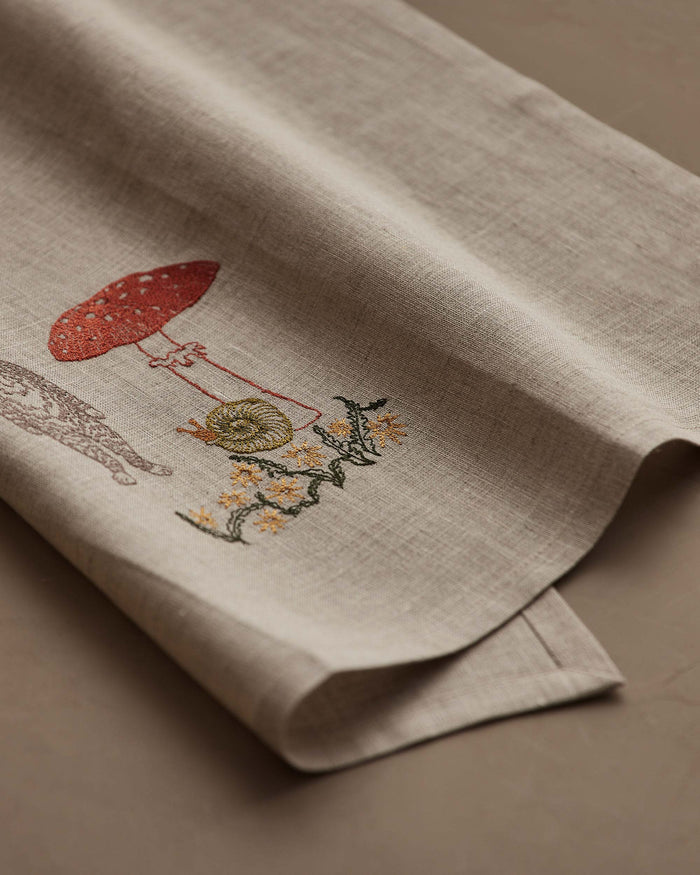 Bunny with Mushrooms Tea Towel