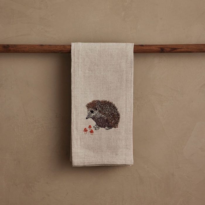 Hedgehog with Mushrooms Tea Towel