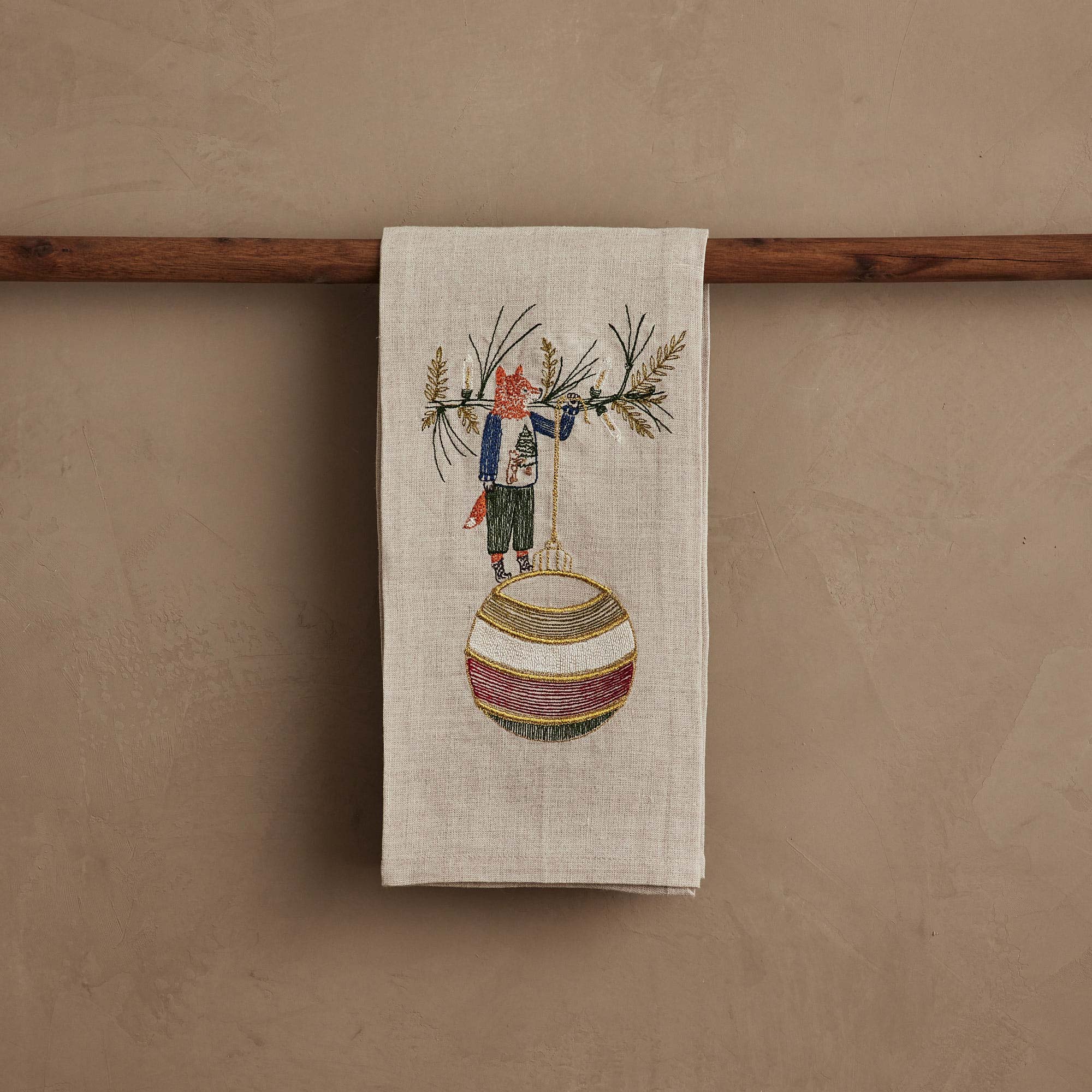 Deck the Halls Fox Tea Towel