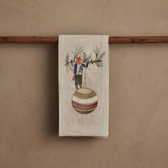 Deck the Halls Fox Tea Towel