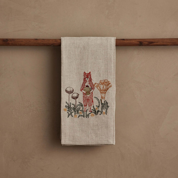 Fox with Mushrooms Tea Towel