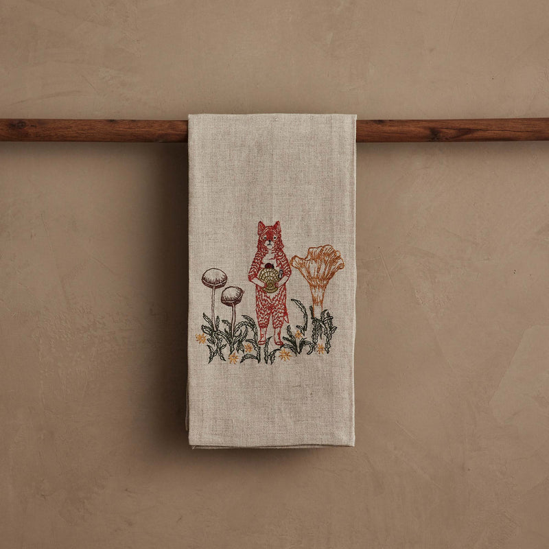 Fox with Mushrooms Tea Towel