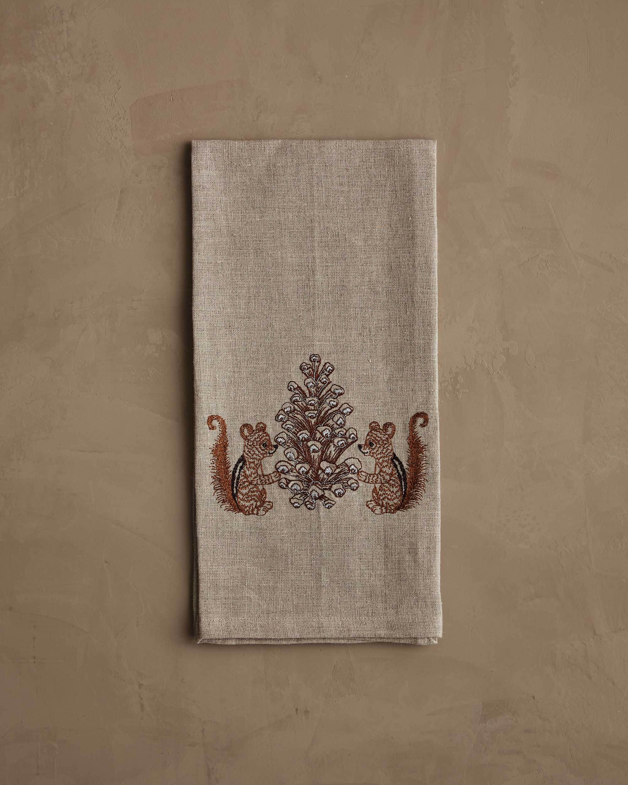 Chipmunks with Pinecone Tea Towel