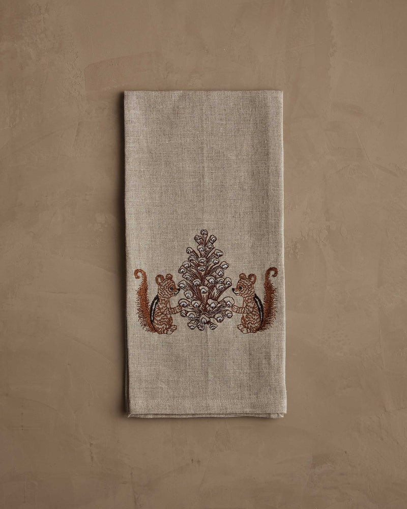 Chipmunks with Pinecone Tea Towel