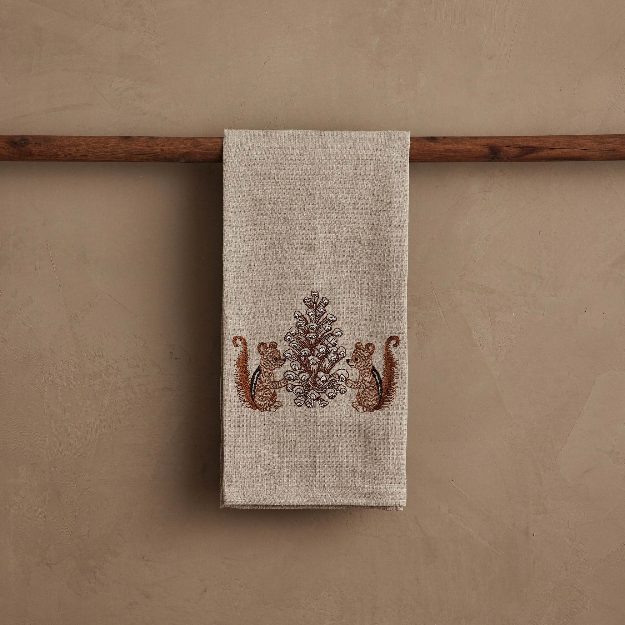 Chipmunks with Pinecone Tea Towel