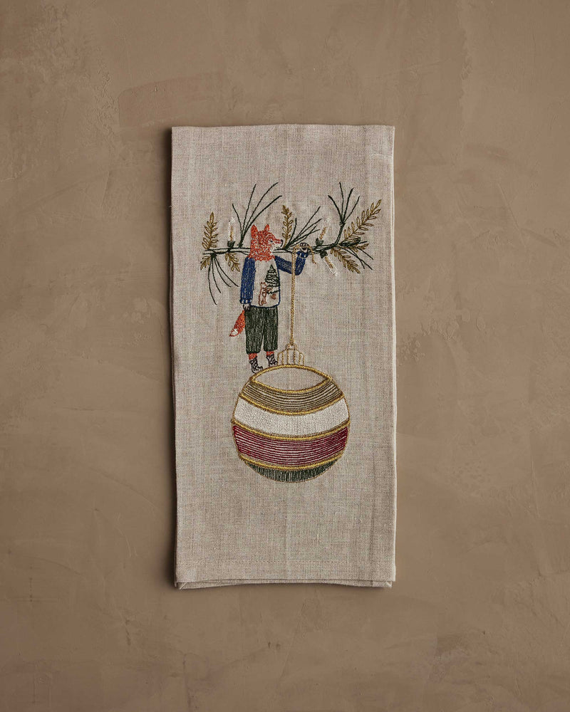 Deck the Halls Fox Tea Towel