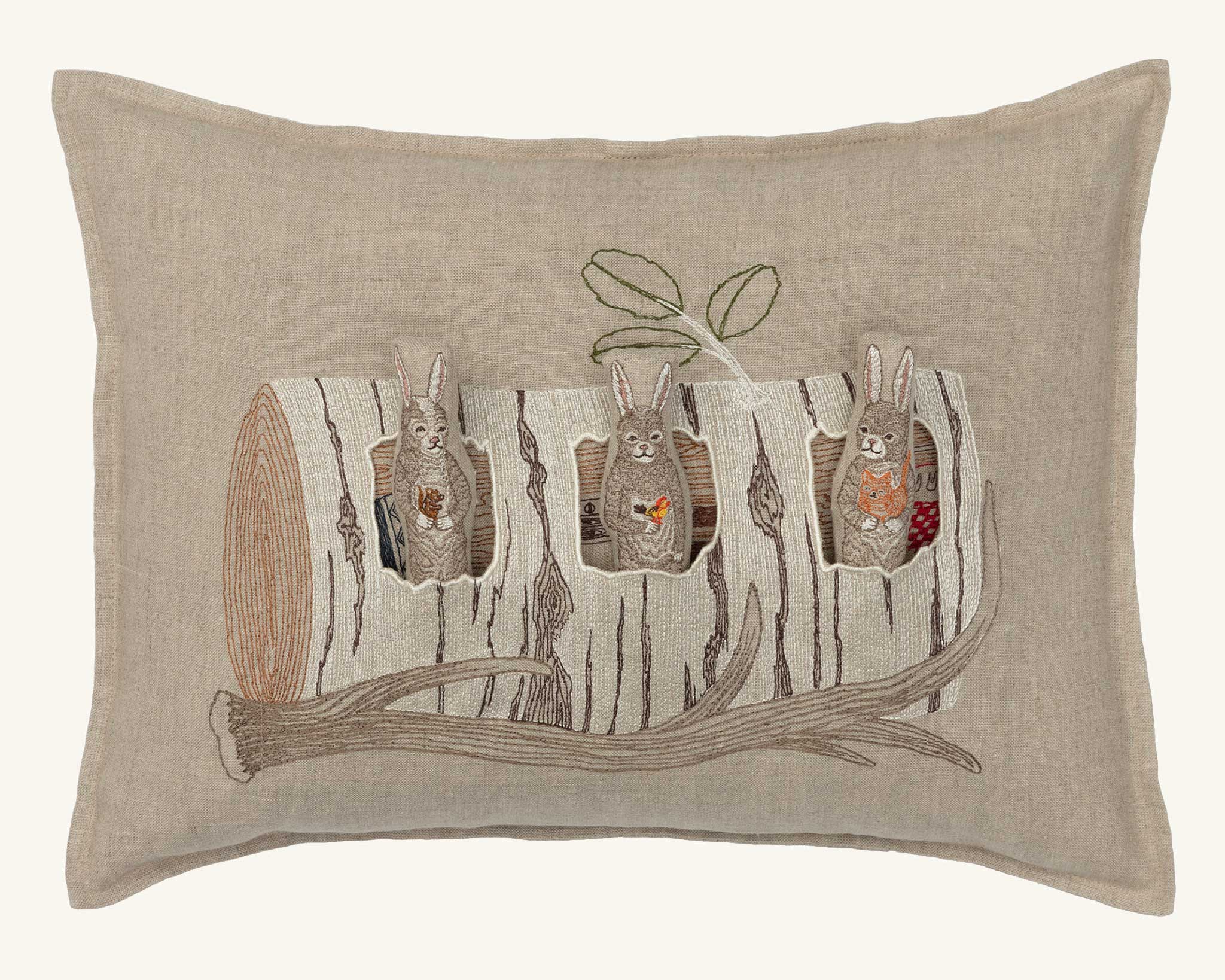 Aspen Log Bunnies Pocket Pillow