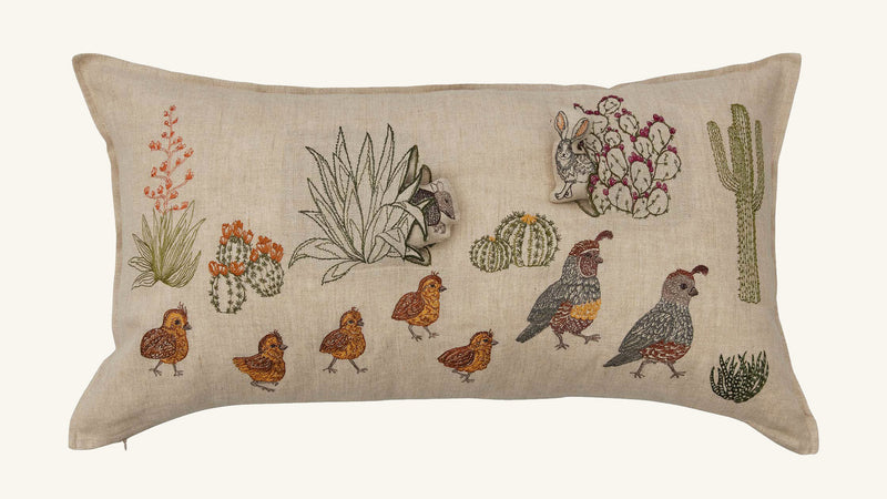 Desert Quail Crossing Pocket Pillow